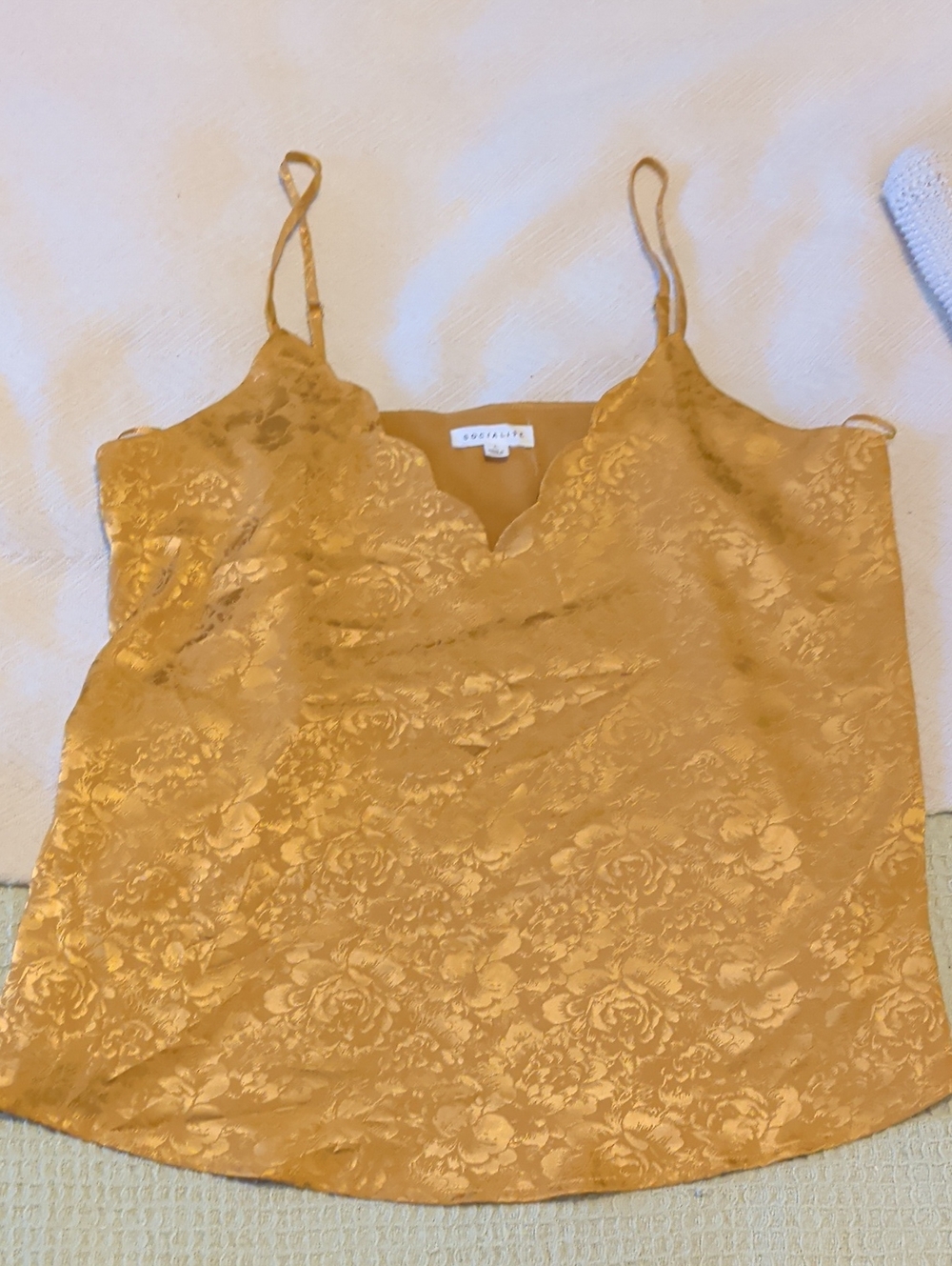 Socialite Mustard Floral Jacquard Satin Cami